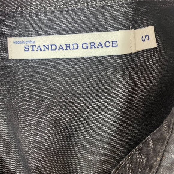 long sleeve shirt dress dark grey button down tunic sz SMby STANDARD GRACE - Picture 2 of 16